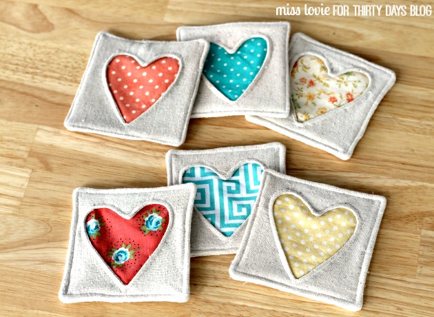 10 fabric heart coasters