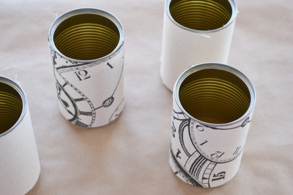 Tin cans with burlap