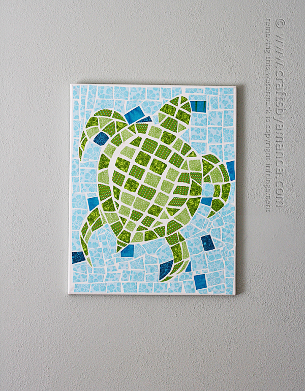 Fabric mosaic turtle on canvas 2