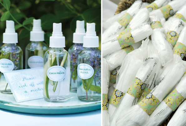 Wet towels and lavender spray for wedding
