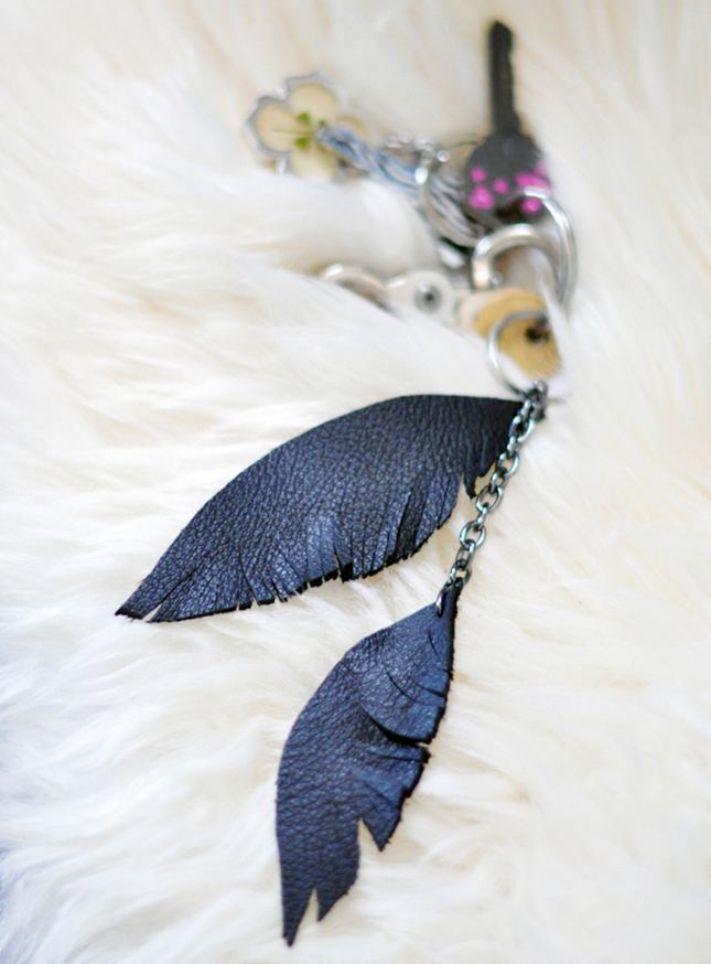 Leather feather key danglers