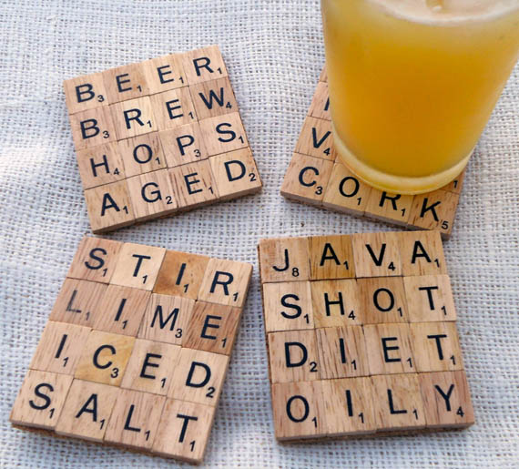 Scrabble tile coasters