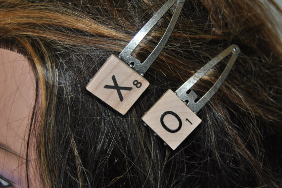 Scrabble tile hair clips