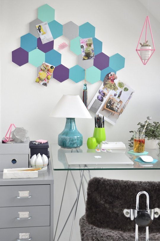4 colorful hexagon pinboard diy project
