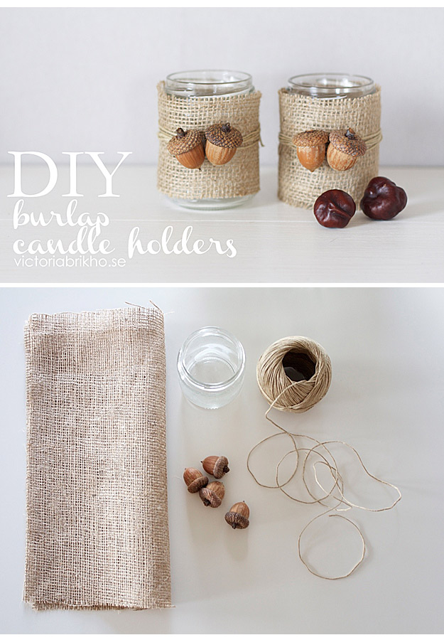 Burlap candle holders