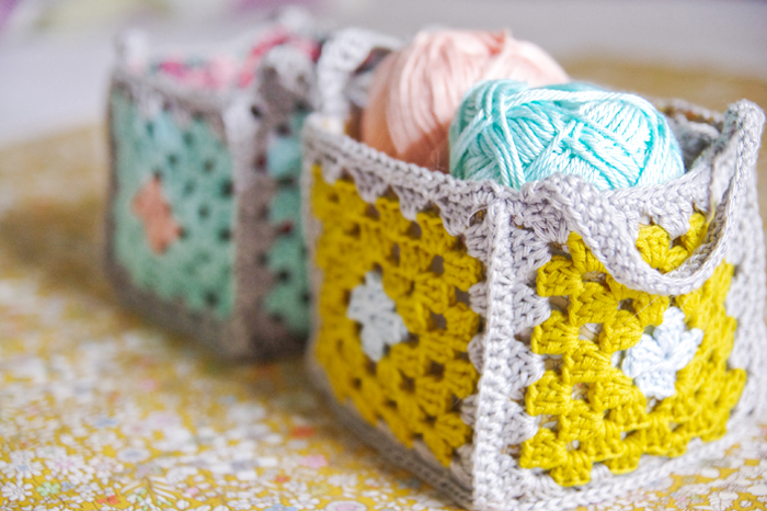 Crochet granny basket low