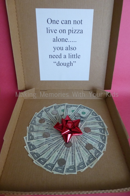 Money gift idea pizza box and dough