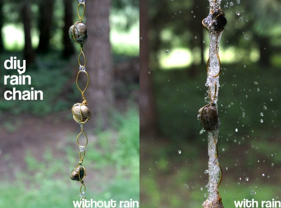 Wire wrapped rock rain chain