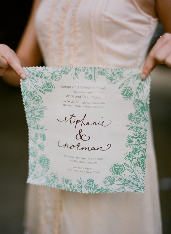 14 farm wedding fabric invitation