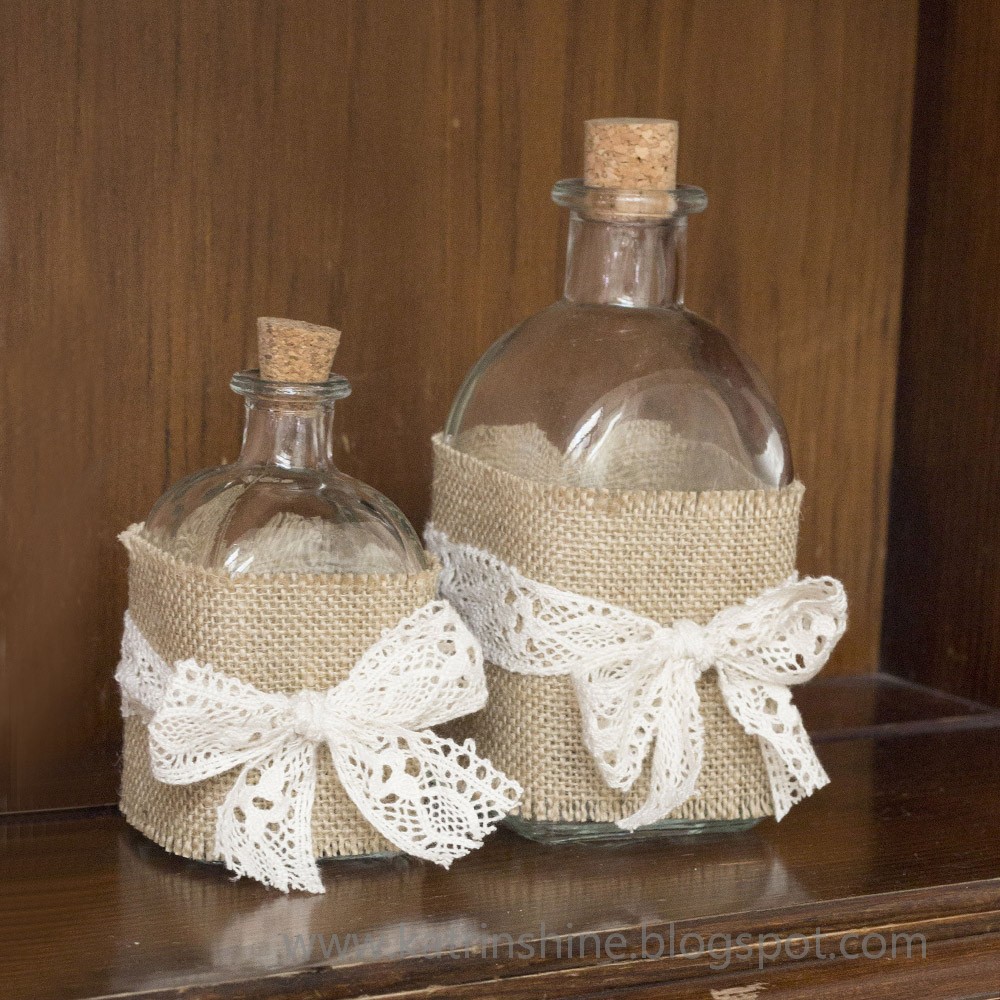 Burlap and lace corked bottles
