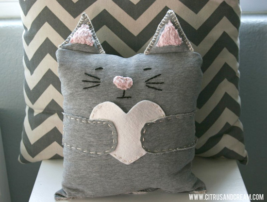 Cat heart pillow
