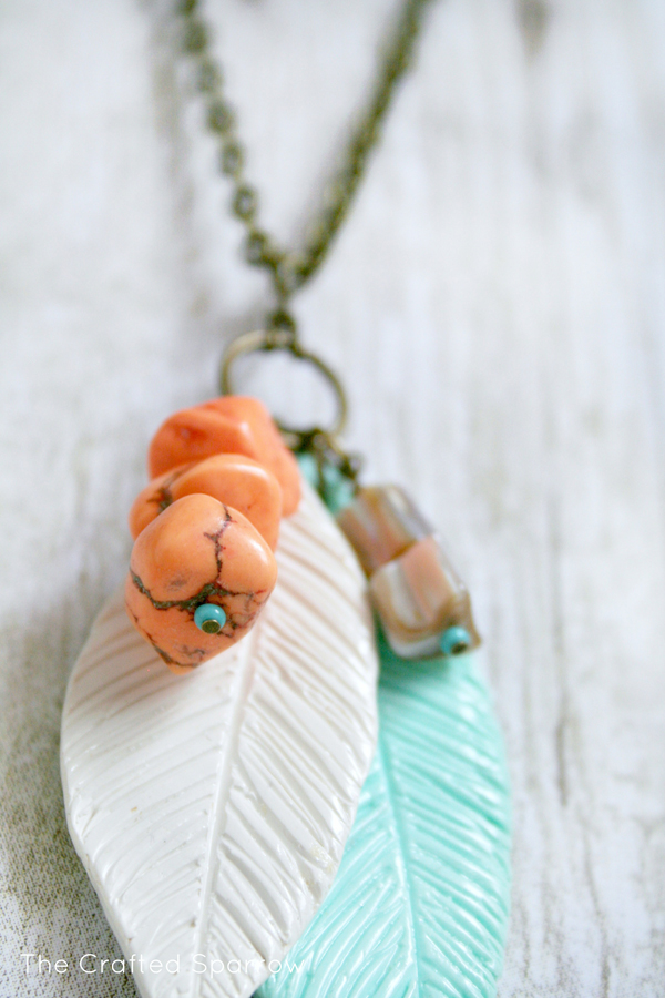 Etched polymer clay feather necklace