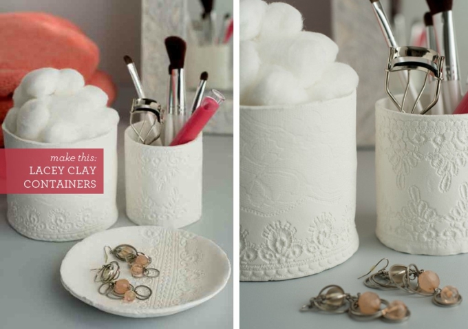 Lace imprinted clay storage pots