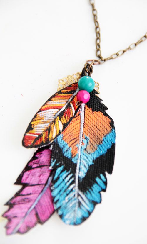 Painted faux feather necklace