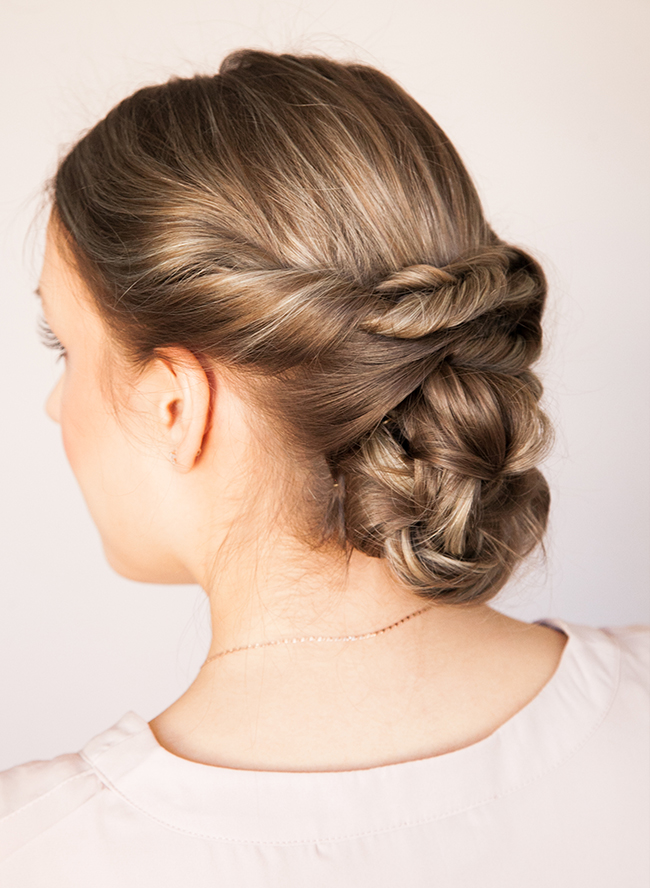 Simple diy chic low braided updo hairstyle picture 5