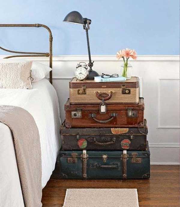 Suitcase piled nightstand