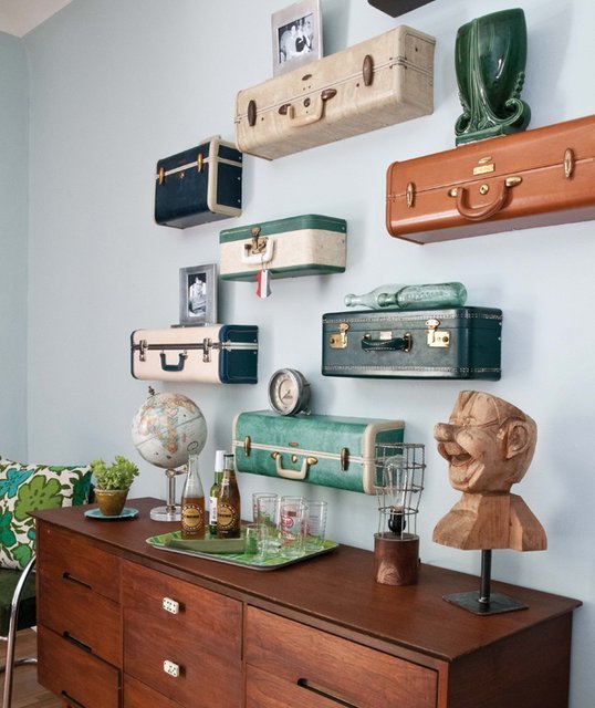 Vintage suitcase shelves diy