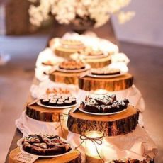 12 rustic dessert wood tree slices 230x230 50 Beautiful Rustic Wedding Ideas