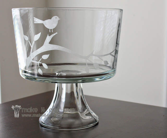 Bird etched trifle bowl