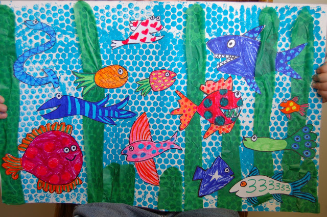 Bubble wrap fish mural