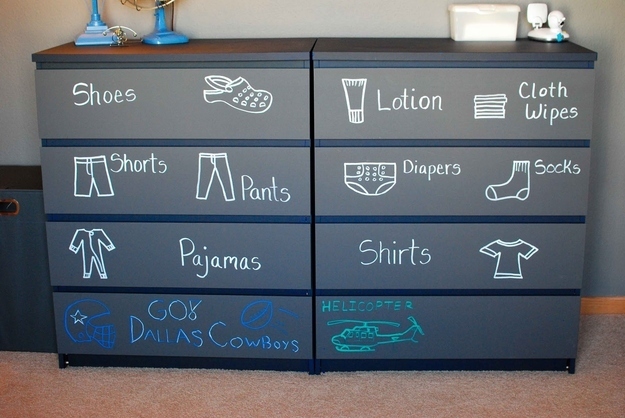 Chalk labelled dresser drawers