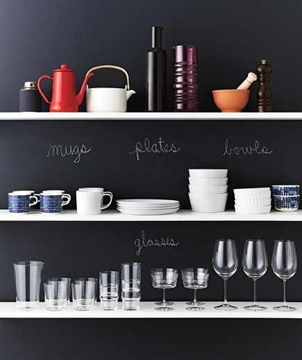 Chalk labelled kitchen shelves Chalkboard Paint Projects You’ll Actually Use