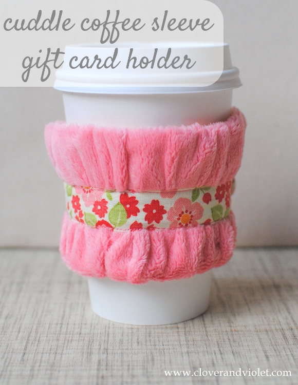 Fuzzy floral coffee sleeve with a gift card pocket