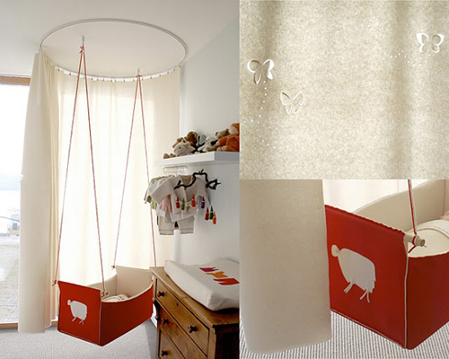 Hanging curtained baby cradle