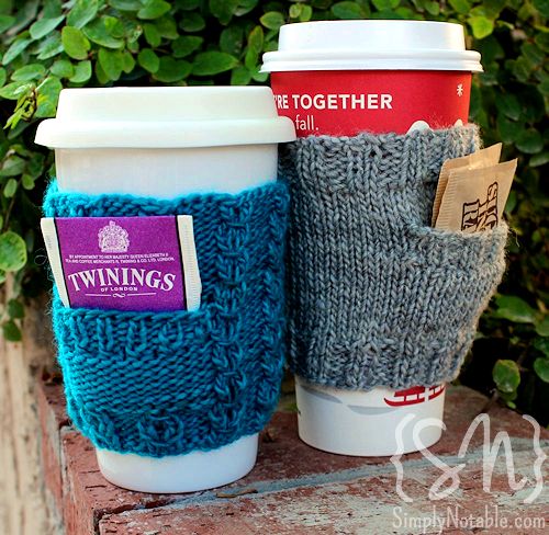 Knitted coffee cozies with pockets 15 Creative DIY Coffee Sleeves