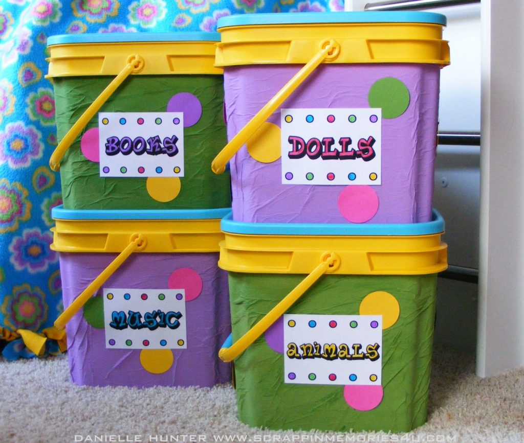 Labeled toy boxes 1024x867 15 Neat Ways to Repurpose Kitty Litter Containers