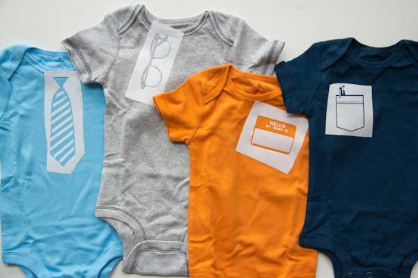Office themed stencilled onesies