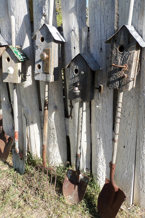 Rake and spade birdhouses  15 Ways to Repurpose Old Garden Tools