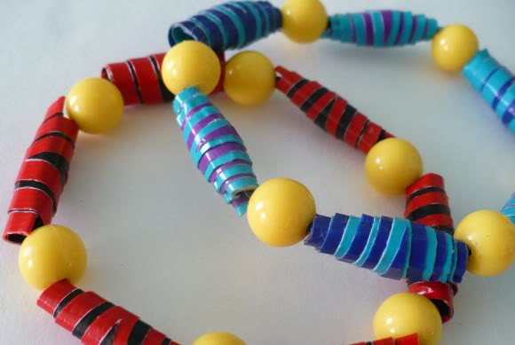 Rolled duct tape bead bracelets