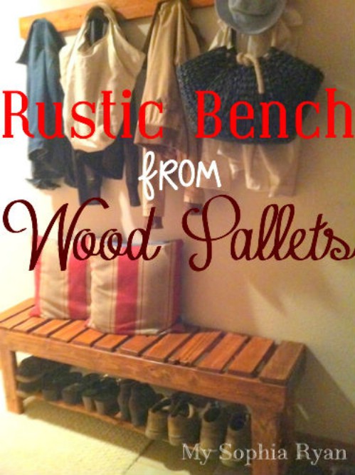 Rustic front hallway bench from wooden pallets