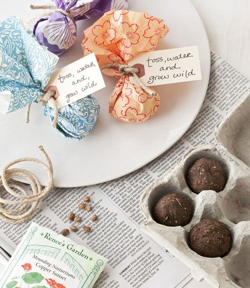 Seed bombs in gathered wedding favour cases DIY Seed Bombs