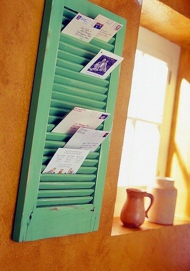 Vintage wooden shutter mail sorter