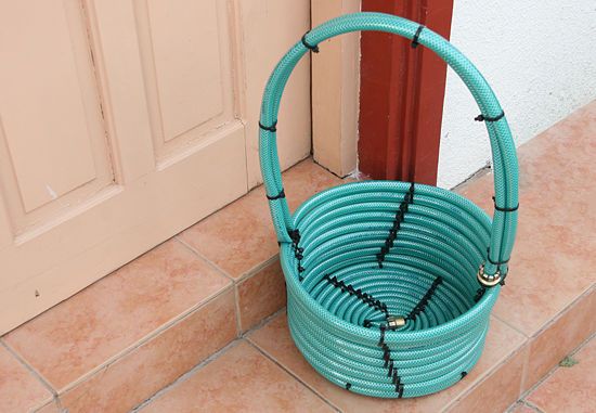 Woven basket from old hoses