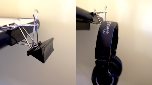 linked binder clips DIY Ways to Store Your Headphones