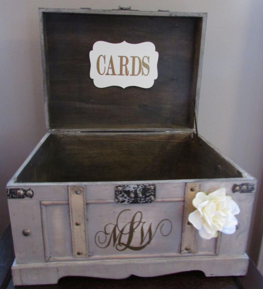 Vintage wedding card box extra large rustic wedding card box vintage trunk wedding box with custom wedding monogram c1c