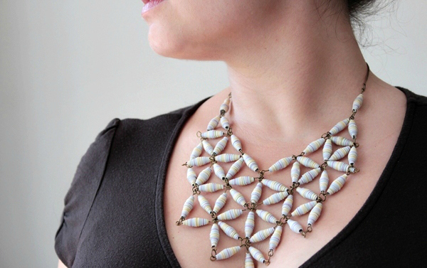 Designer style geo necklace.jpf  Pretty Paper Bead Jewelry Designs