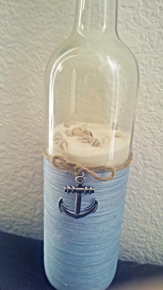 Nautical upcycled wine bottles