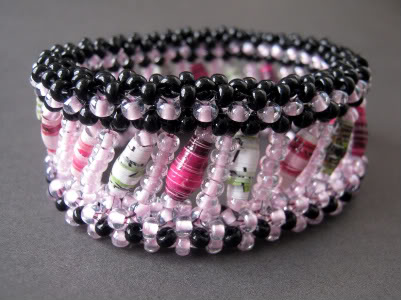 Pink orchid paper bead bangle