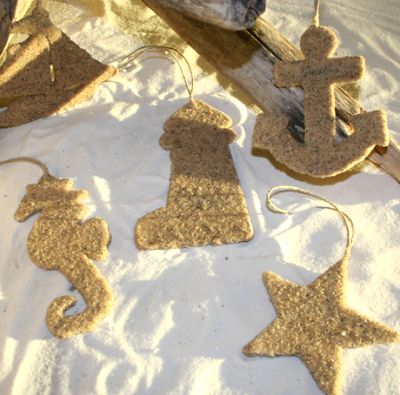 Sand and glue nautical ornaments