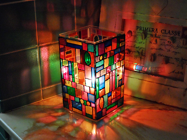 Faux stain glass luminary