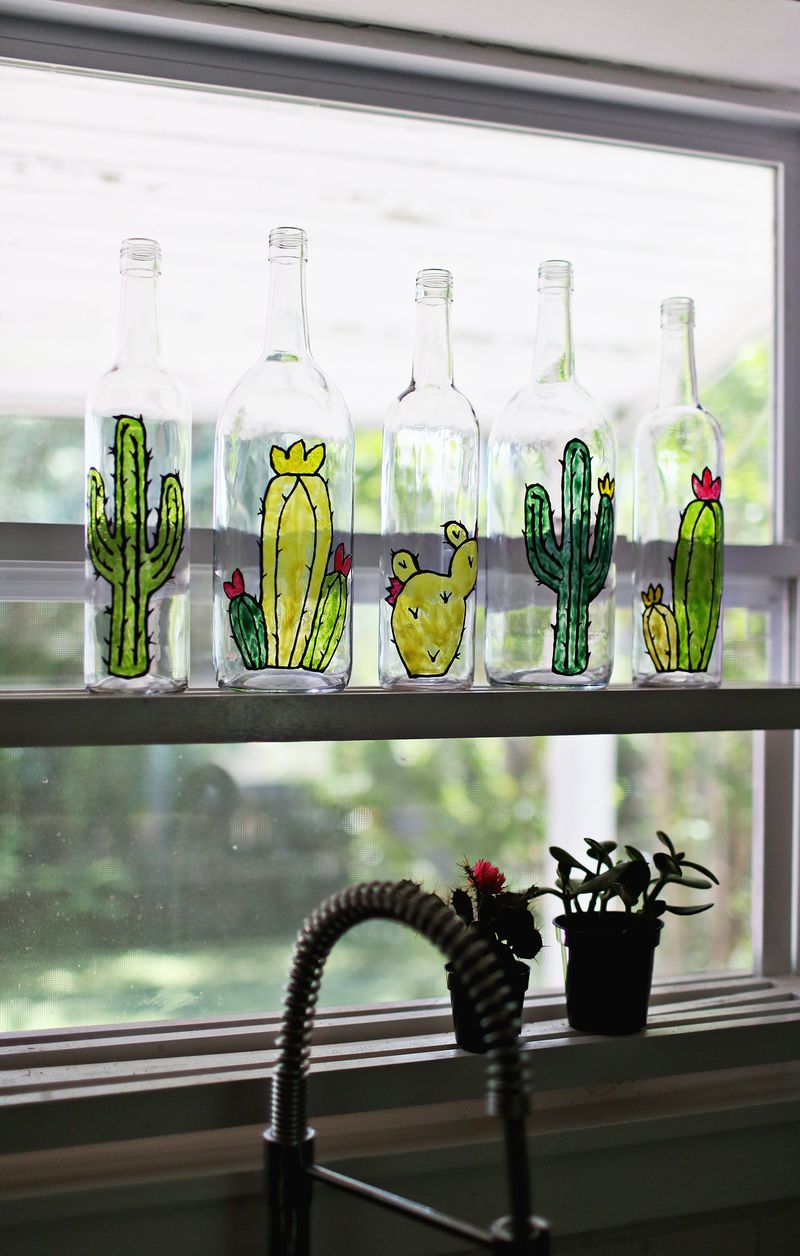 Faux stained glass bottles