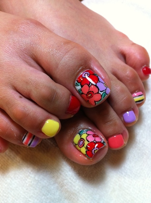 Funky floral toe nail art