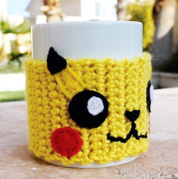Pikachu inspired coffee mug tea cup cozy pokemon ish japanese cartoon crochet knit sleeve f83461