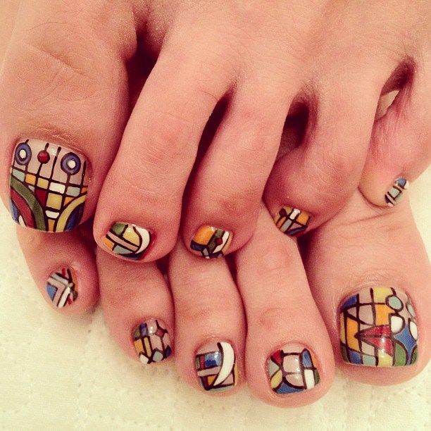 Stained glass toe nail designs