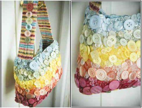 Button covered hand bag