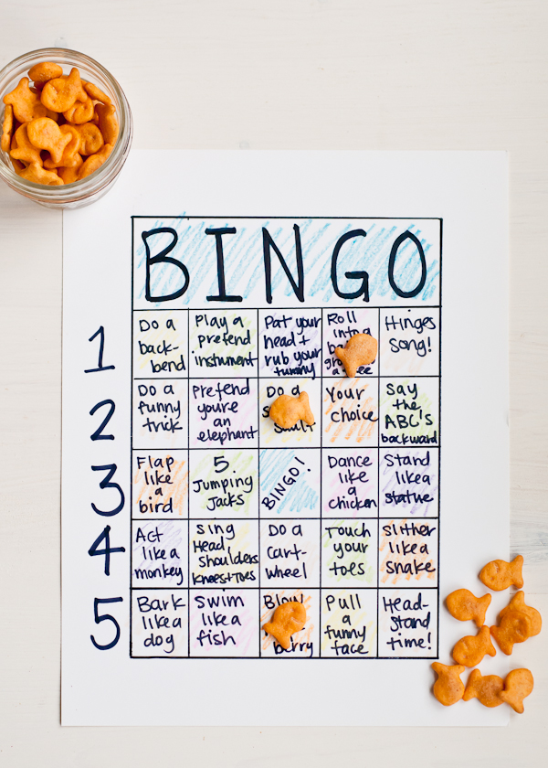 Goldfish cracker action bingo Fun Ways to Use Food in Kids Crafts